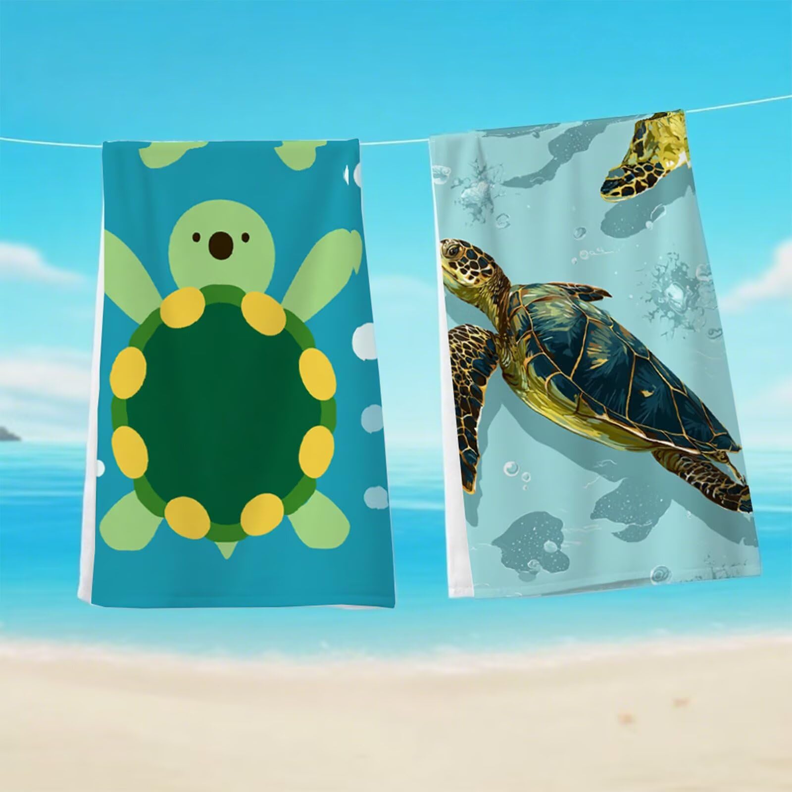 Toalla Playa Grande 80x180 cm, Microfibra Toalla Gimnasio De Secado Rápido, Toallas Baño Sin Arena, Toallas Playa Compacta Hombre Mujer Niños para Deportes, Natación con Bolsa (Tortuga Verde) G1-1121