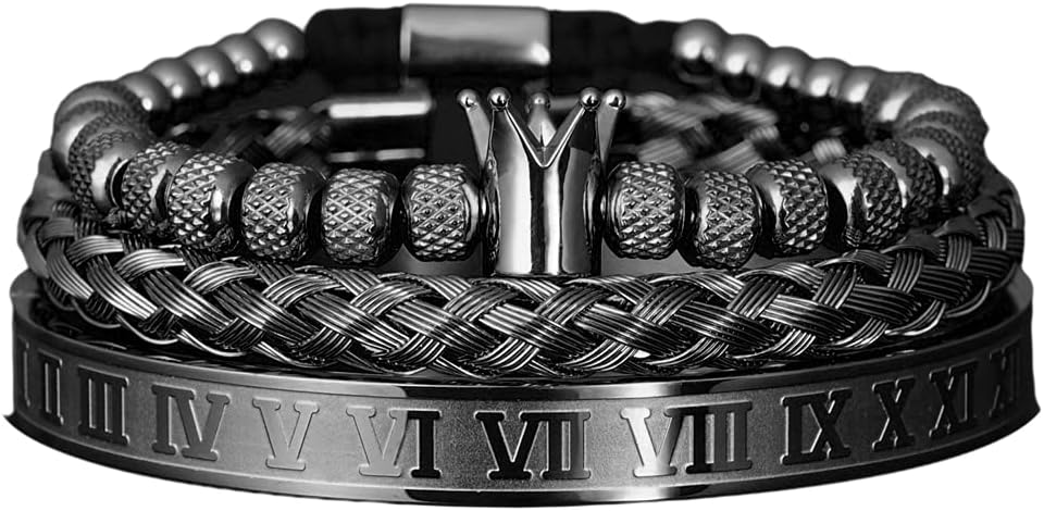 Luxury Roman Royal Crown Charm Men's bracelet Stainless Steel Geometry Pulseiras Men Open Adjustable Bracelets Couple Jewelry Gift