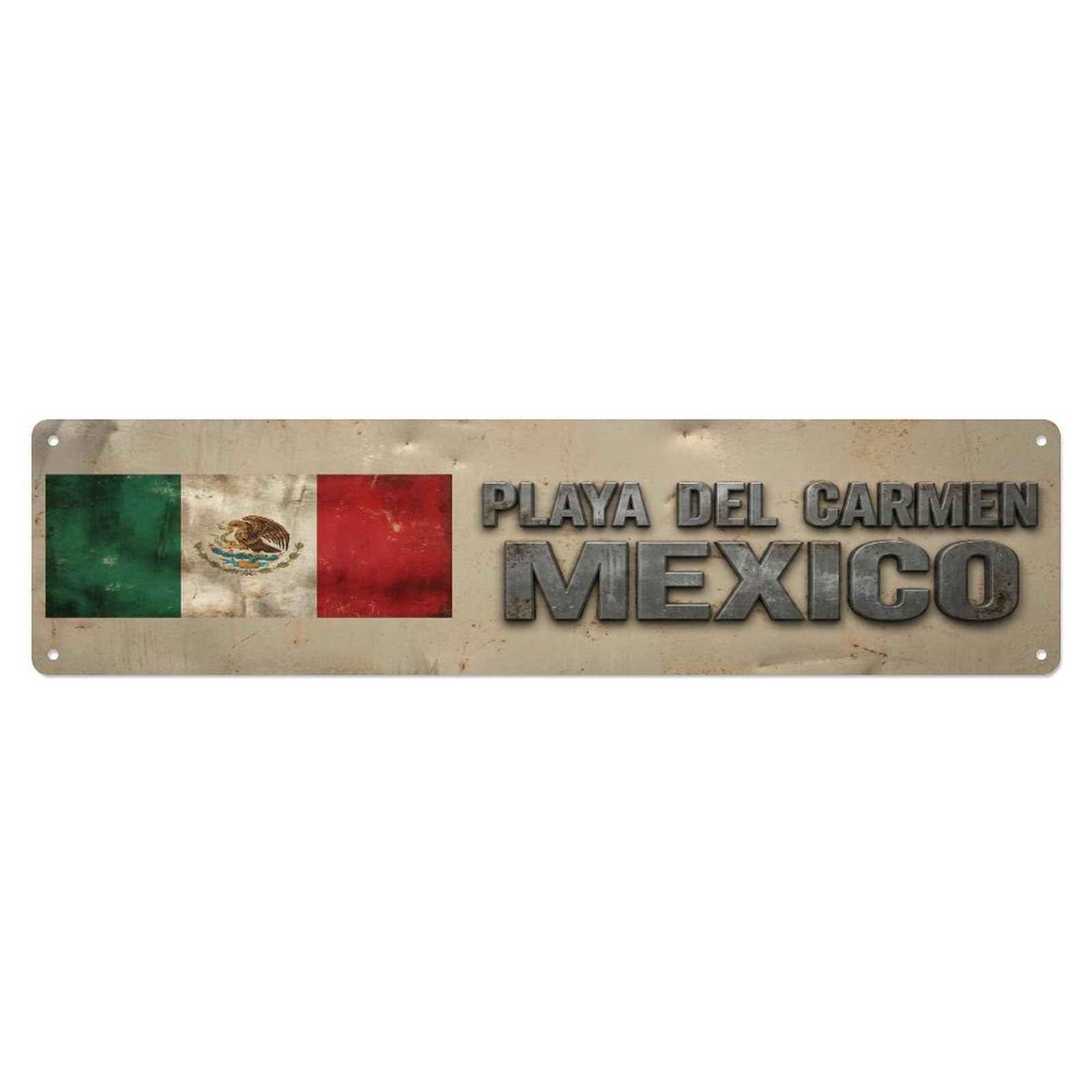 Tgrcjimh Style Metal Tin Sign Vintage Playa Del Carmen Mexico Flag Decor Rustic Travel
