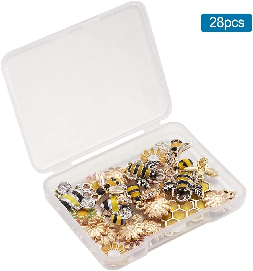 KISSITTY 28pcs/box Enamel Bee Charm Pendants Daisy Flower Dangle Charm for Earrings Necklace Bracelet Jewelry Making and Crafting - Image 8