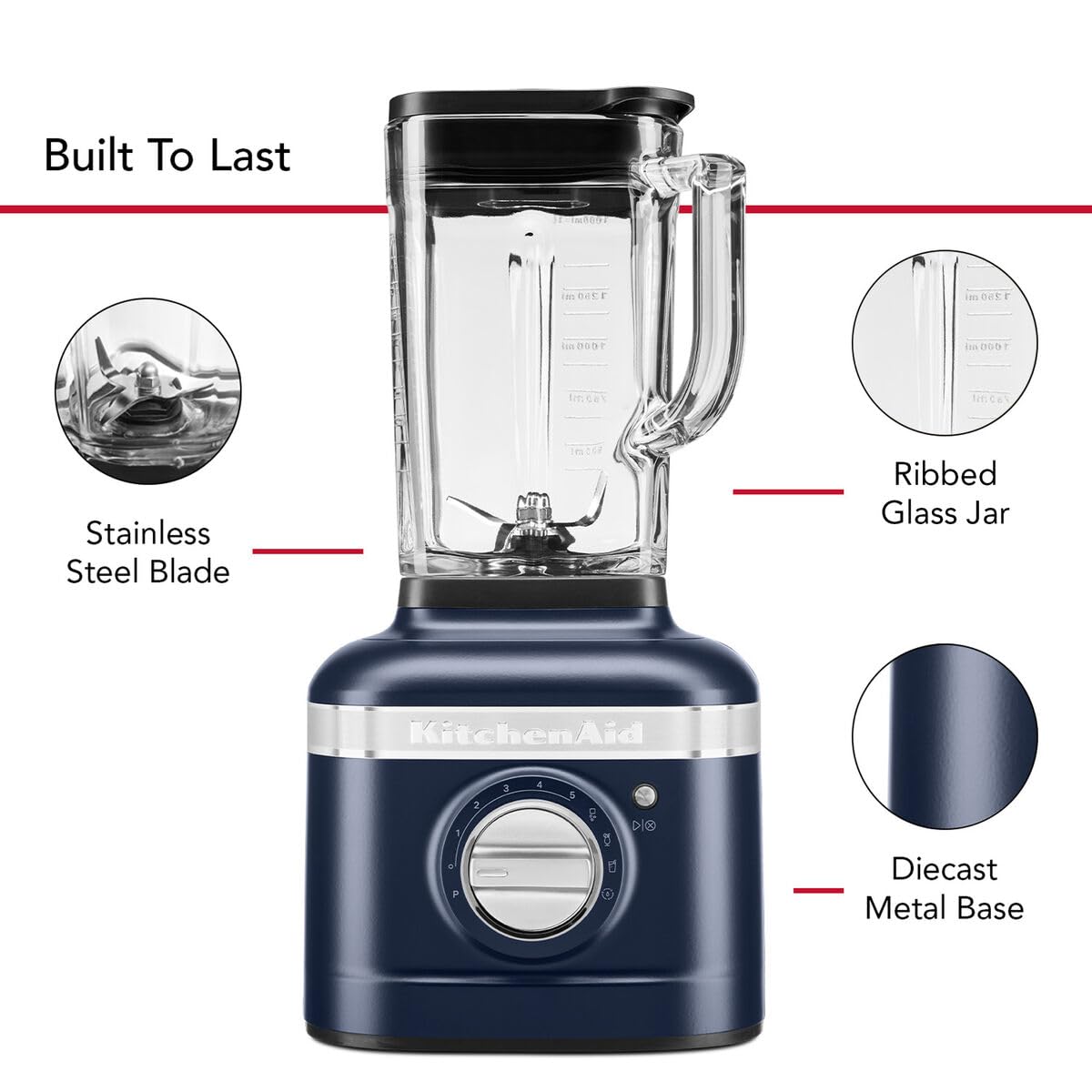 KitchenAid Blender K400 - Vasca in vetro da 1,4 L - Frullatore elettrico per smoothie - Robot da cucina multifunzione - 1200 W - 3 programmi preimpostati e 5 velocità - Ink blue