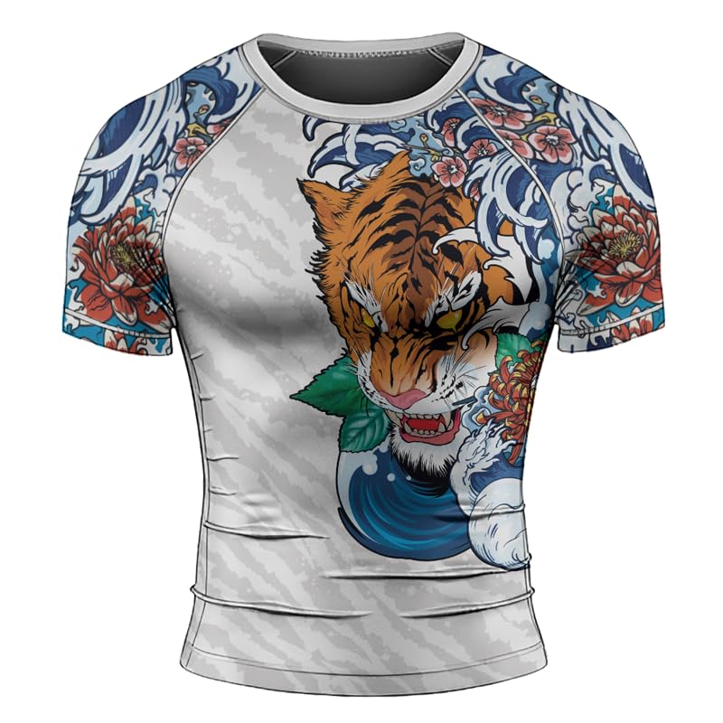 Tiger Short Sleeve Compression Shirt Baselayer Skins Performance Fit Rash Guard for MMA BJJ Jiu Jitsu Training2