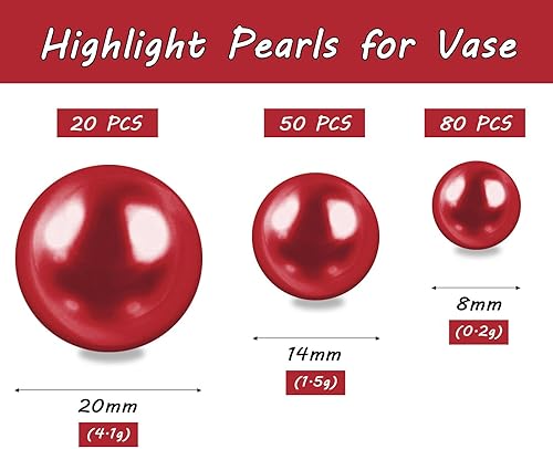 Miniatura 1 de 150 cuentas redondas de perlas rojas sin agujero y 800 cuentas de agua transparentes, cuentas de perlas rojas para relleno de jarrones, rellenos de