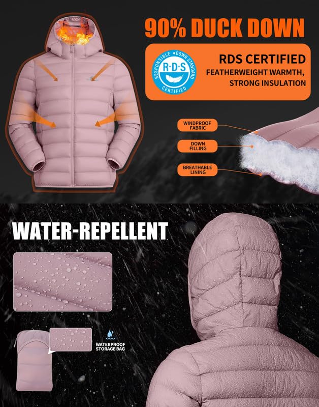 Pioneer Camp Daunenjacke Damen Leicht Packable Insulation Übergangsjacke Steppjacke mit Kapuze und Reißverschluss Taschen Winterjacke für Wandern Reisen