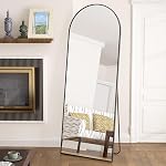 BEAUTYPEAK Miroir pleine longueur 56"x21", Arched Standing miroir avec cadre en métal, étage Grand miroir du corps pour la chambre, entrée, chambre, salon, noir