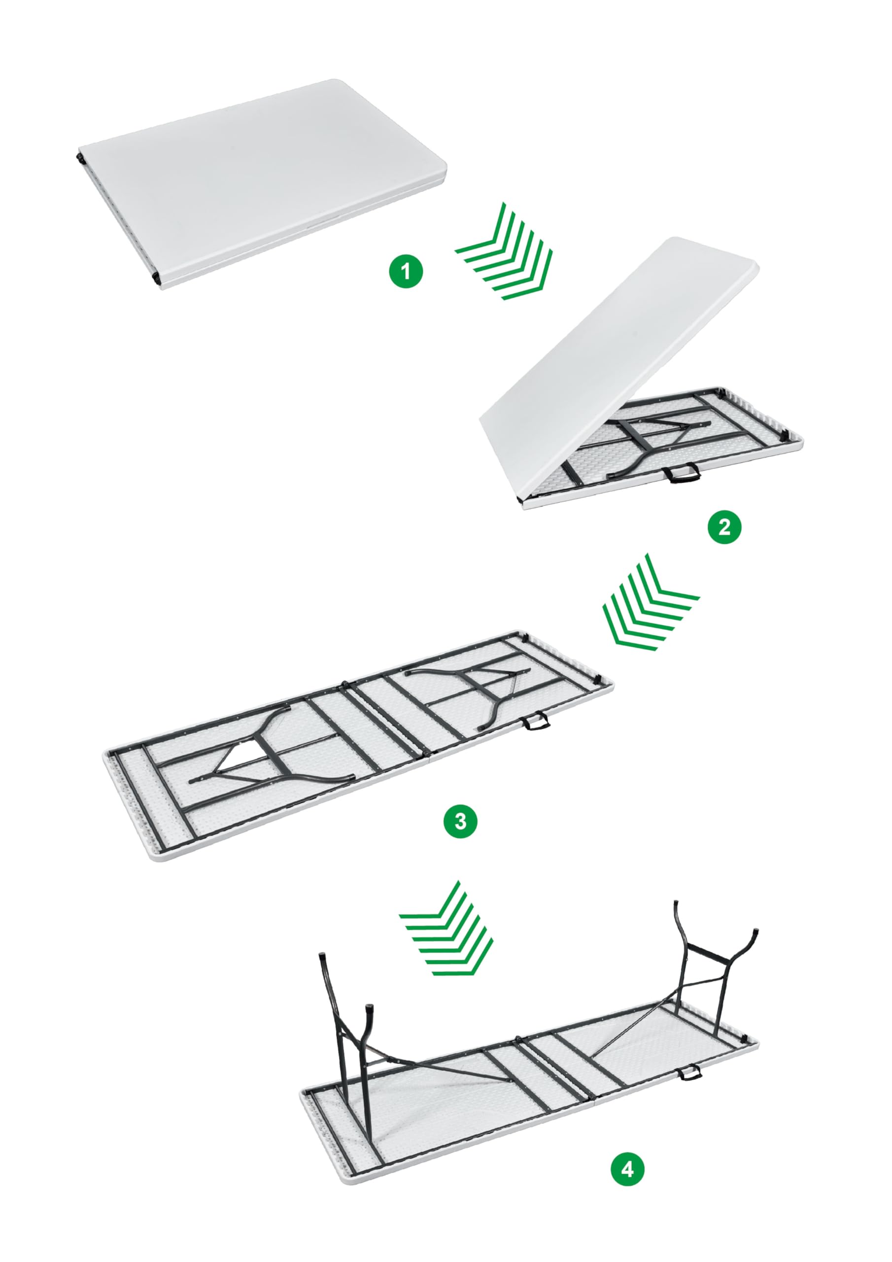 METRO Professional Mesa de Banquete Plegable, 243 x 75 x 73 cm, Tablero HDPE Blanco, Estructura de Acero, Capacidad 200 kg