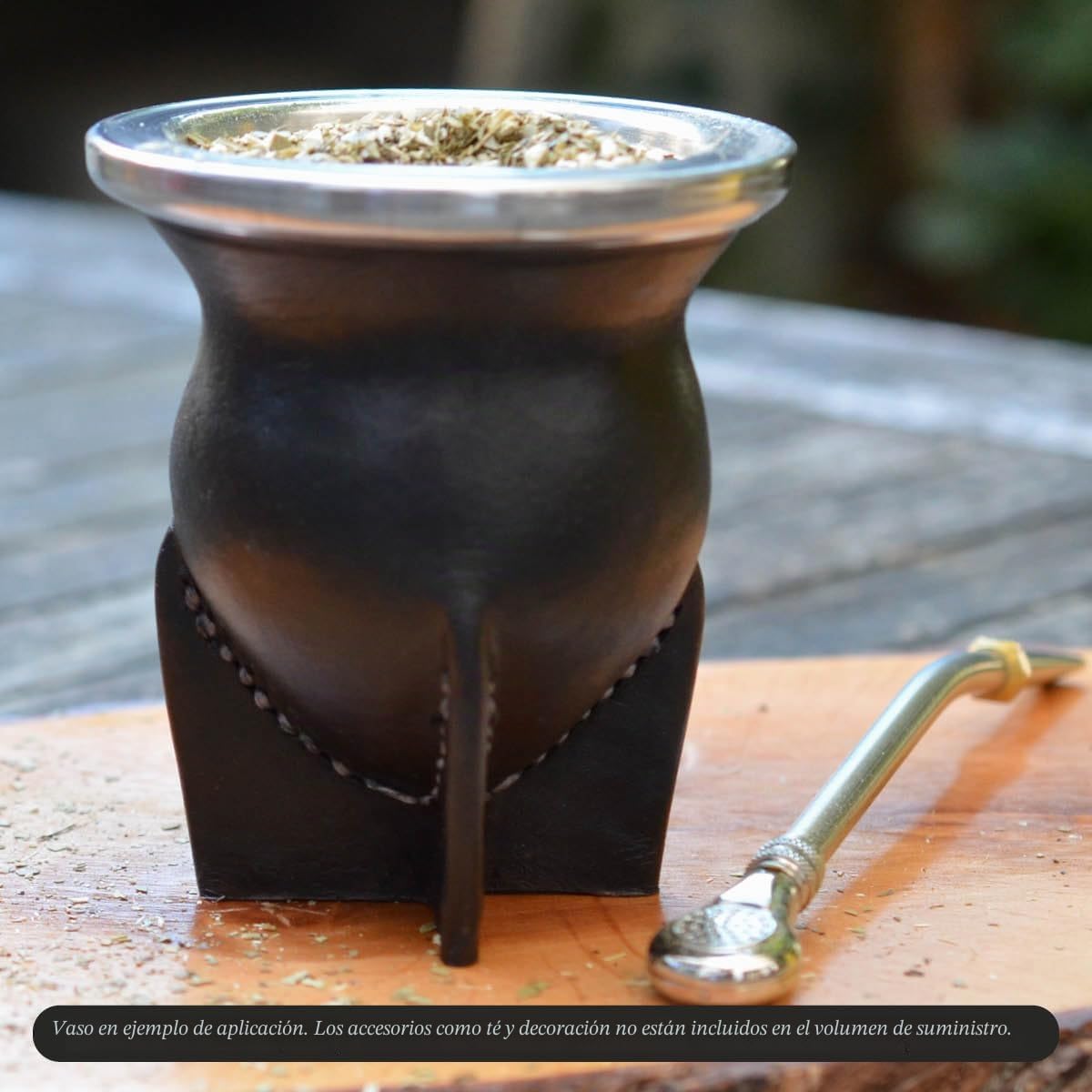 Mate de Vidrio Forrado en Cuero Negro - Mate Argentino Tradicional de Fácil Limpieza para Yerba Mate - No Necesita Curado - Capacidad 200-250 ml