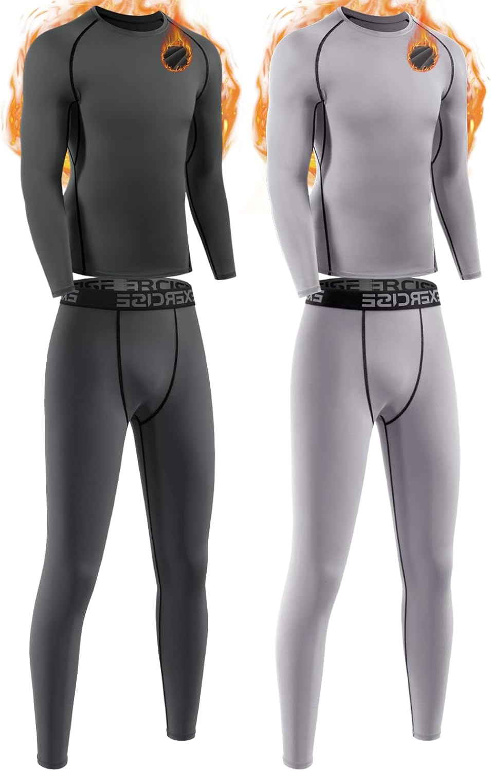 2 Packs Boys Thermal Underwear Set Boys Compression Set Athletic Kids Thermals Top and Bottom Baselayer Sets