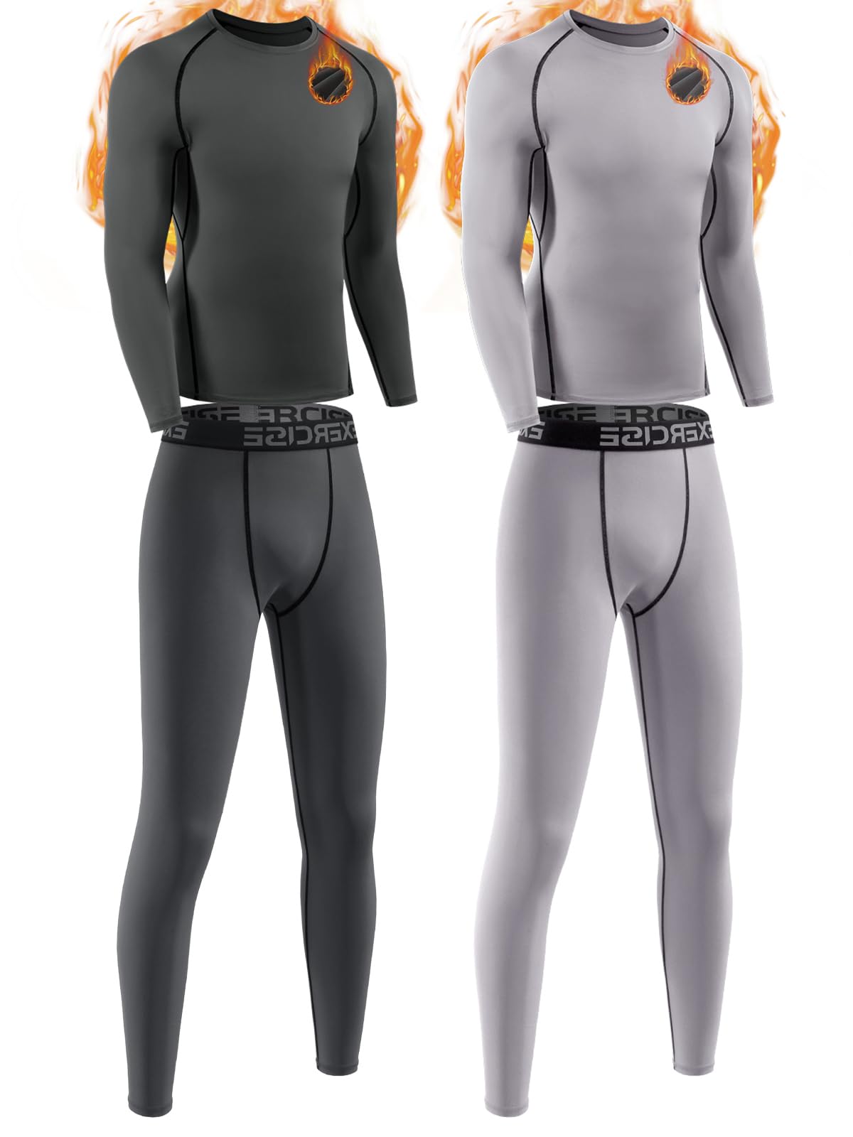 - 2 Packs Boys Thermal Underwear Set Boys Compression Set Athletic Kids Thermals Top and Bottom Baselayer Sets