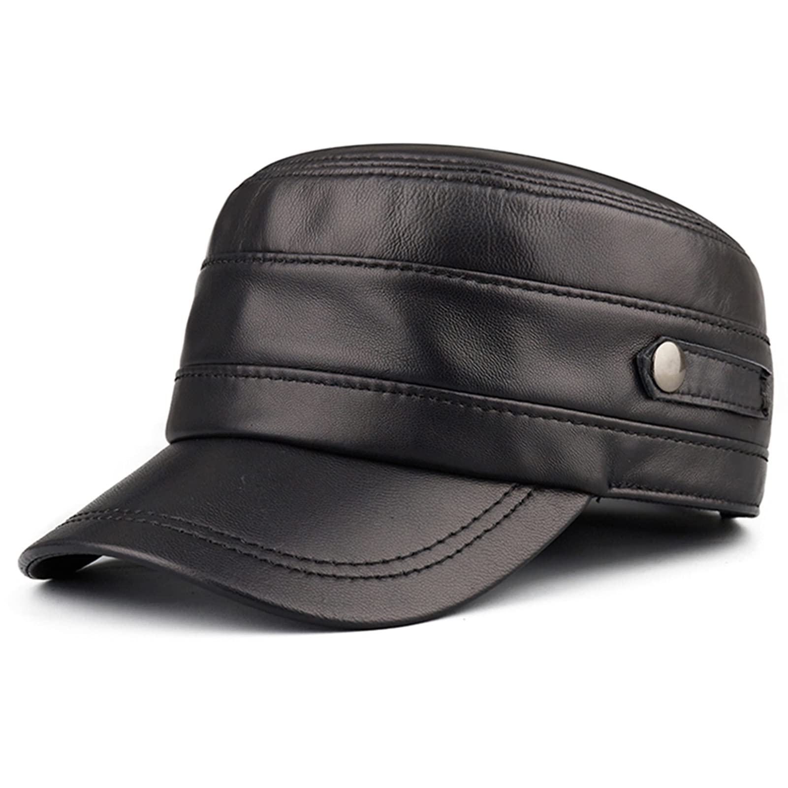 Men's Flat Peaked Cap, Genuine Leather 
