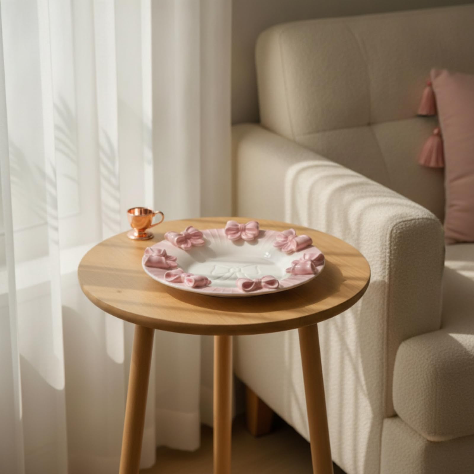 rockible Piatto da Dessert in Ceramica Piatto da Dolce Piatto da Torta Vassoio da Servire con E Texture 3D Adatto per Dolci, Esterno Bianco, Interno Rosa