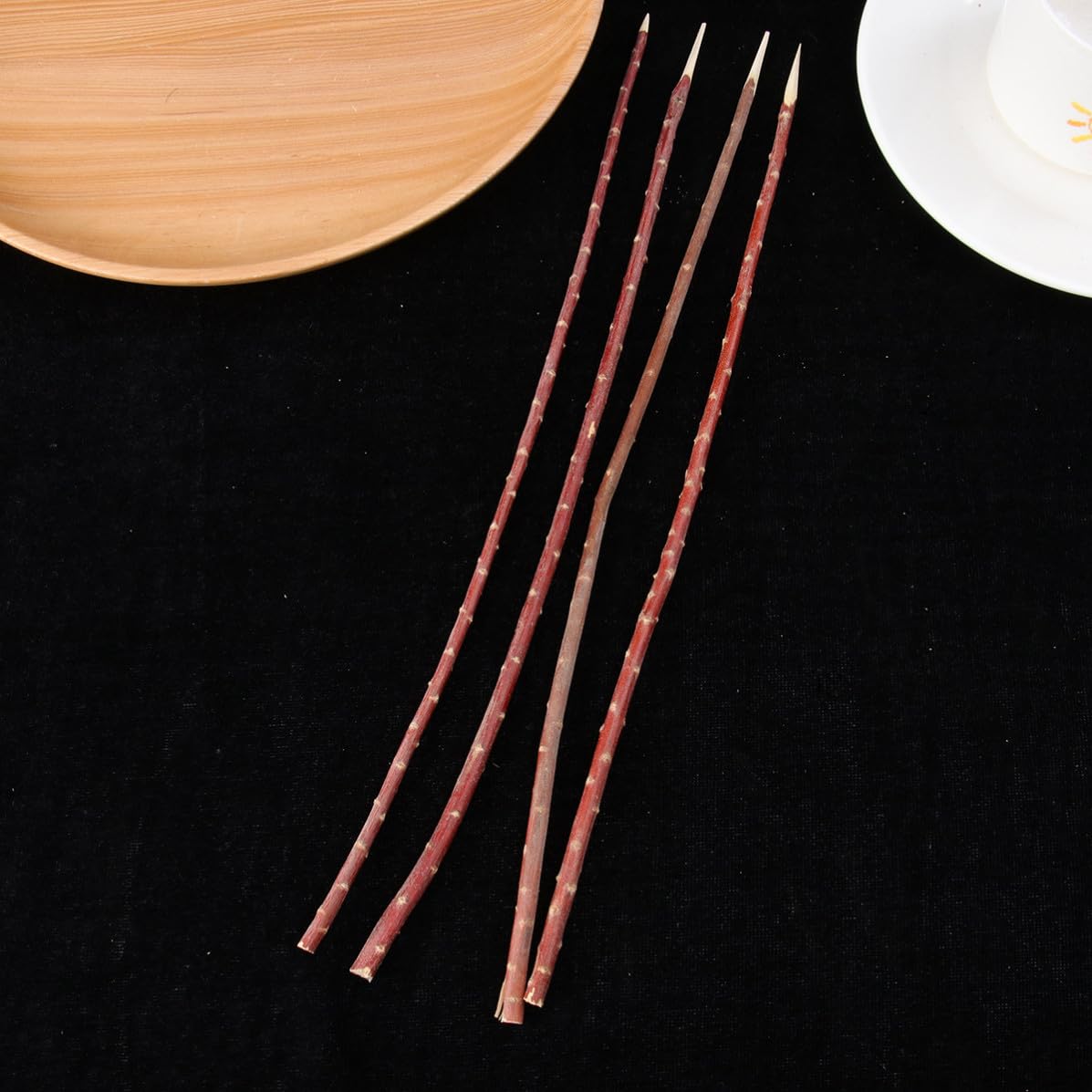 CRAFTHROU 100 Pezzi Forchette per Barbecue in Legno Rosso Pratiche e Comode da Impugnare per Barbecue All'aperto e Piccoli Negozi
