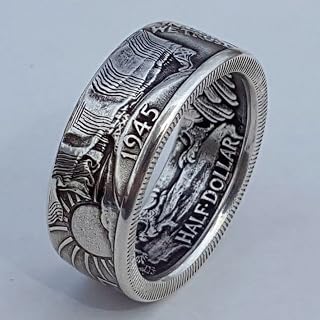 925 Sterling Silver Vintage Morgan Silver Dollar Coin Ring - Handmade American Coin Design Fashion Ring Size 12 LRGKMCWTOB