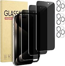 [3+3 Pack Privacy Screen Protector for iPhone 15 Pro Max, 3 Anti-Spy Tempered Glass & 3 Camera Lens Protectors, Includes Easy Alignment Frame, 9H HD, Case Friendly