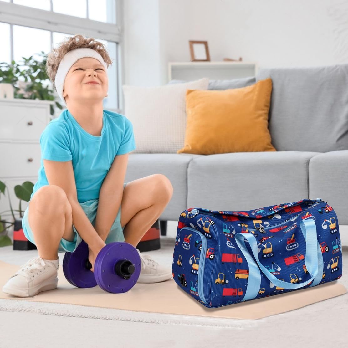 Dance Duffle Bag for Boys Sports Gym Bag Truck Style Corduroy Weekender Overnight Sleepover Travel Bags with Shoes Compartment and Wet Pocket - Image 2