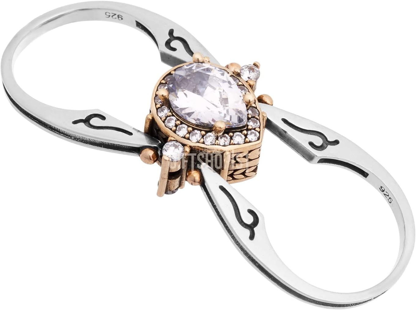 Elegant Reversible 925 Sterling Silver Ring for Women Jewelry - Handcrafted in Turkey, Featuring Drop Shape Pear Cut Shiny Emerald Topaz 925 Sterling Silver Ring Size All - Image 5