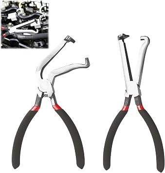 2pcs Electrical Disconnect Pliers,Electrical Pliers,Push Tab Disconnect Tools with Straight & Curved Handle, Carbon Steel Car Spark Plug Removal Tool for Oil Pipe Repair