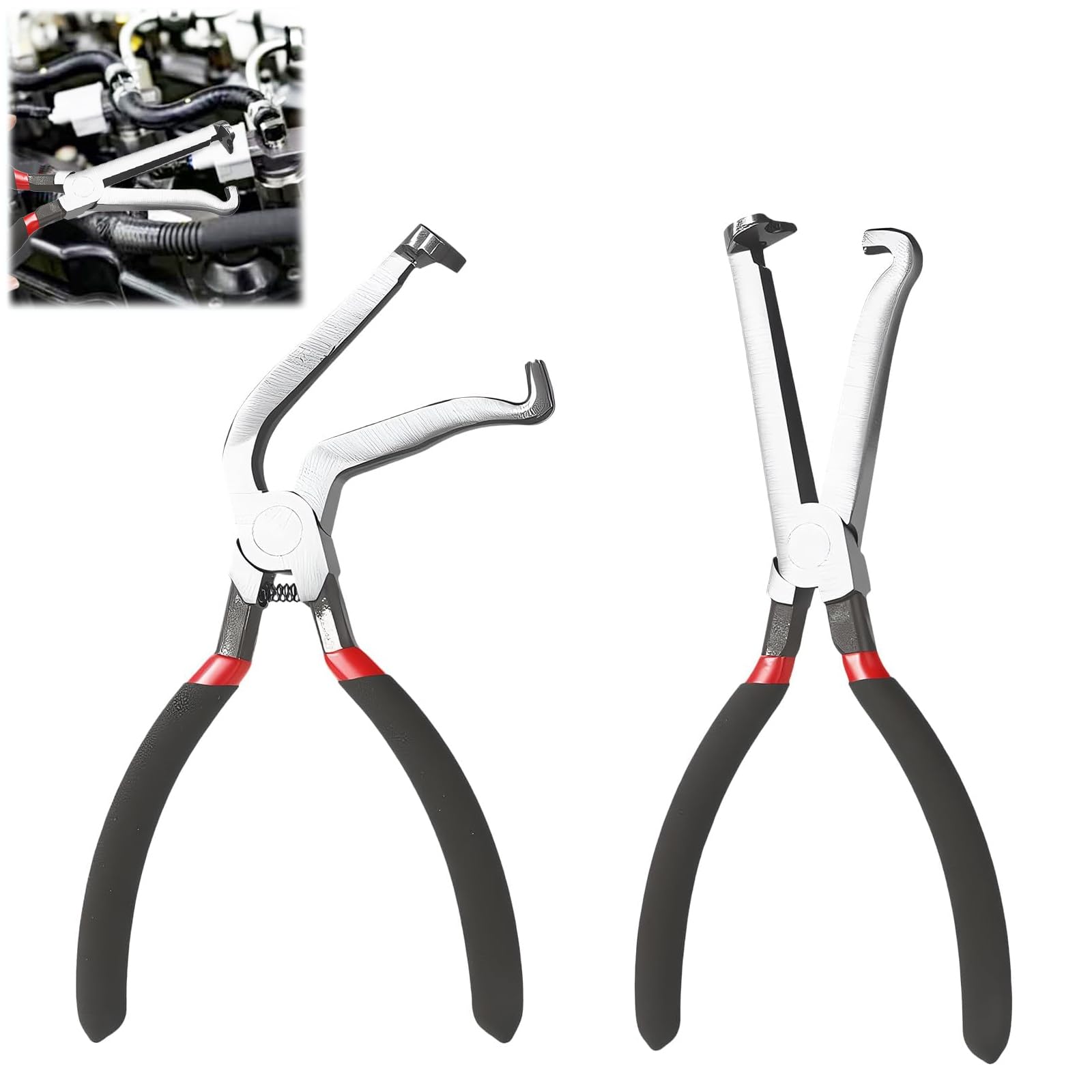 Wjelet 2pcs Electrical Disconnect Pliers,Electrical Pliers,Push Tab Disconnect Tools with Straight & Curved Handle, Carbon Steel Car Spark Plug Removal Tool for Oil Pipe Repair