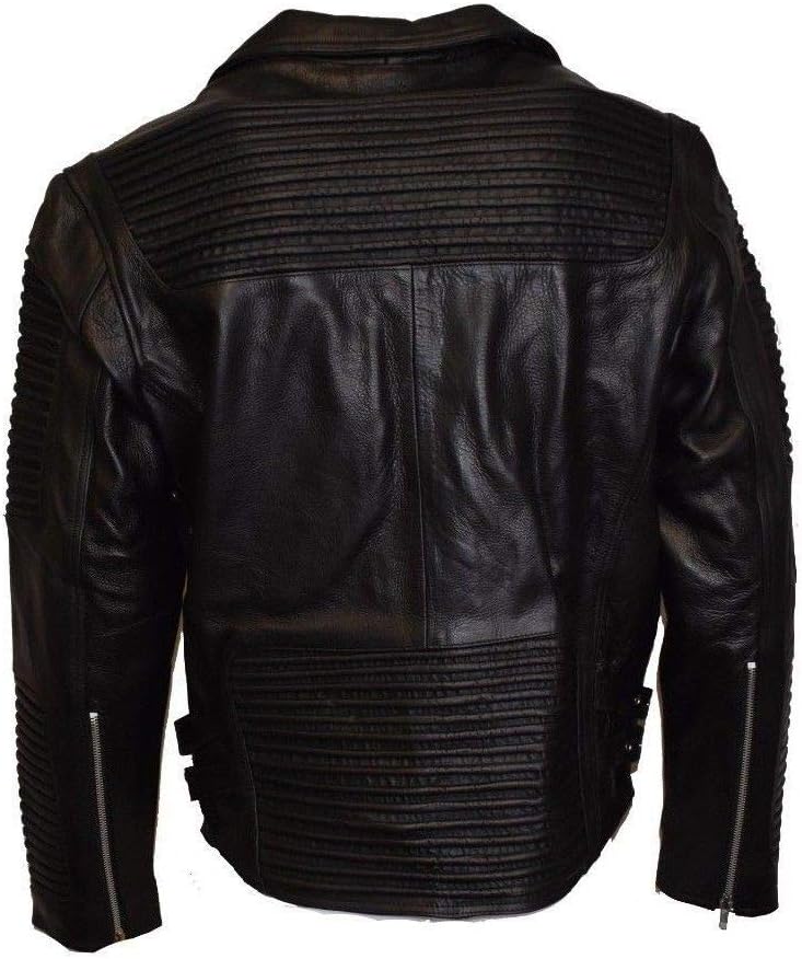 MC Refashioned Men's Motorcycle Biker Jacket Black Genuine Leather (XXL) - Image 3