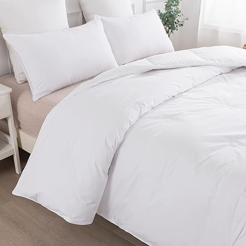 Miniatura 2 de Edredón alternativo para todas las estaciones de plumas y telar, con botones, funda de microfibra suave y de fácil cuidado, relleno de fibra