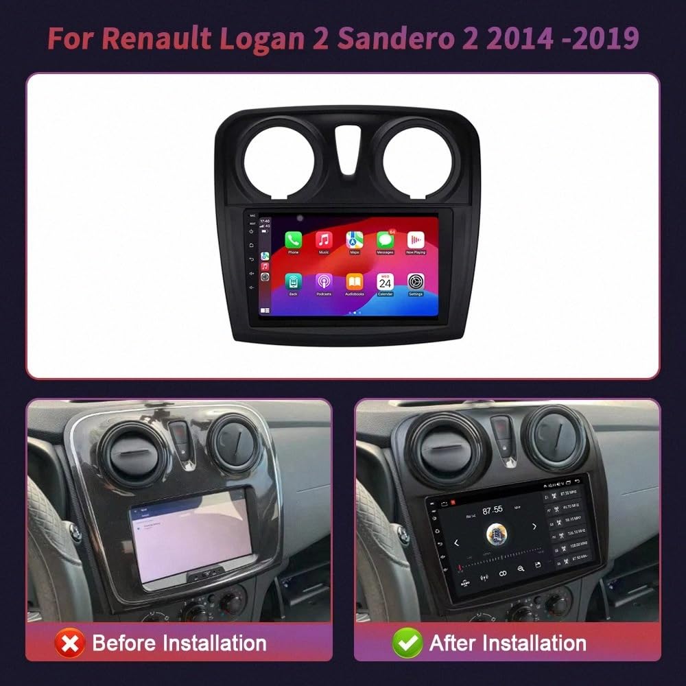 Autoradio 2 Din Bluetooth per Renault Logan 2 Sandero 2 2014-2019 Wireless Carplay Android Auto Stereo Auto Bluetooth Ips con Pantalla Táctil con Gps, 4 Nucleo 4G+64G
