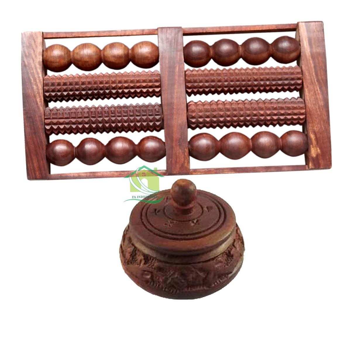 FA INDUSTRIES® Accupresure wooden Foot leg feet Roller Massager Tool for Body relieves Stress (14x8x2) In, Sindur ki dibbi Free Brown colour (Only Massager Manufacturering) FA INDUSTRIES® Accupresure wooden Foot leg feet Roller Massager Tool for Body relieves Stress (14x8x2) In, Sindur ki dibbi Free Brown colour (Only Massager Manufacturering)