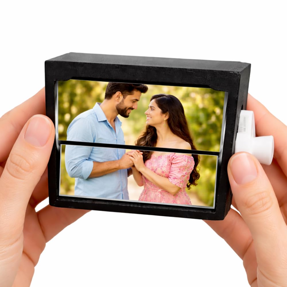 MP Personalized 12 Photo Flip Book Frame Viewer Box, Black, Dual Image Display, Rotating Knob Mechanism-image-10