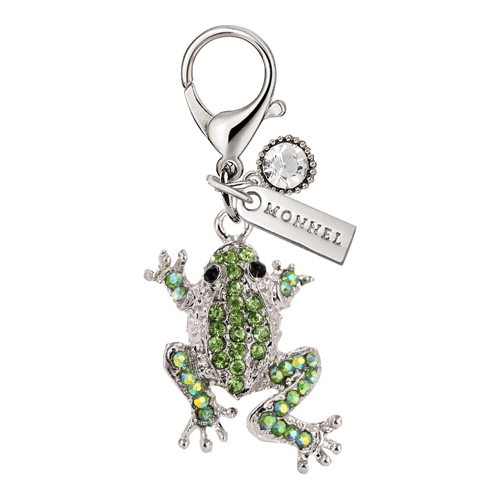 CHARMMonnel MC43 Green Crystal Frog Animal Lobster Clasp Charms Pendants with Pouch Bag For Christmas Gifts (1 piece)