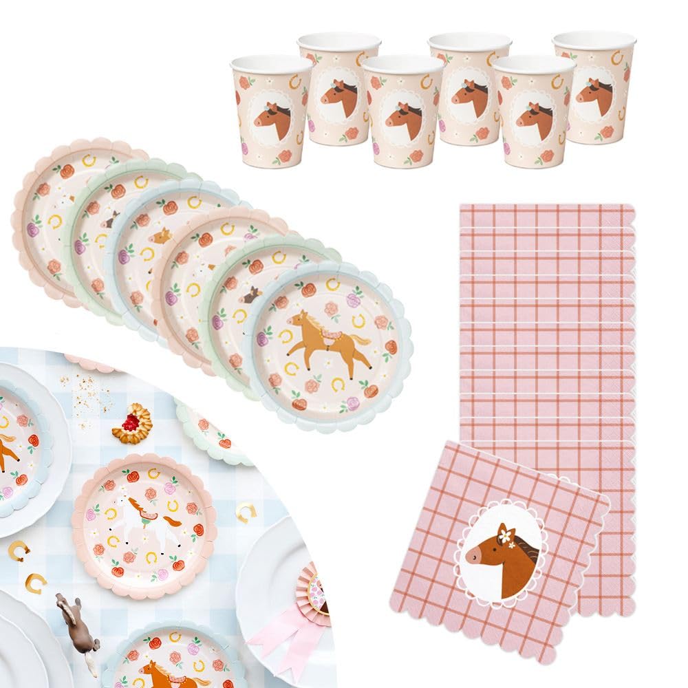 Pony Horse Birthday Party Pack, Horse Paper Plates Cups and Napkins, Girls Birthday Party, Horse Tableware, Cowboy Rodeo Partyware