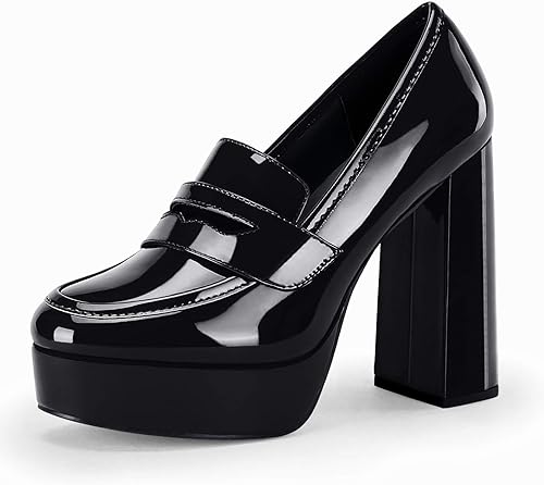 Miniatura 4 de Mocasines de tacón alto con plataforma gruesa para mujer, puntera cerrada, tacón de bloque, sin cordones, zapatos de oficina