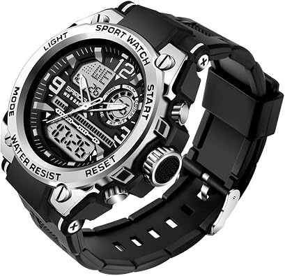 AIMES Mens Watches Outdoor Sports Waterproof Military Watch Tactical Digital Analog Wrist Watch Date Multi Function Led Large Face Alarm Stopwatch for Man