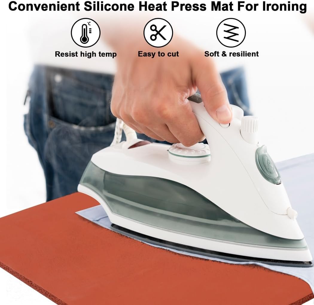 15X15 Silicone Heat Press Pad with 3 Heat-Resistant Tapes, 0.3 Thick for Heat Transfer Applications