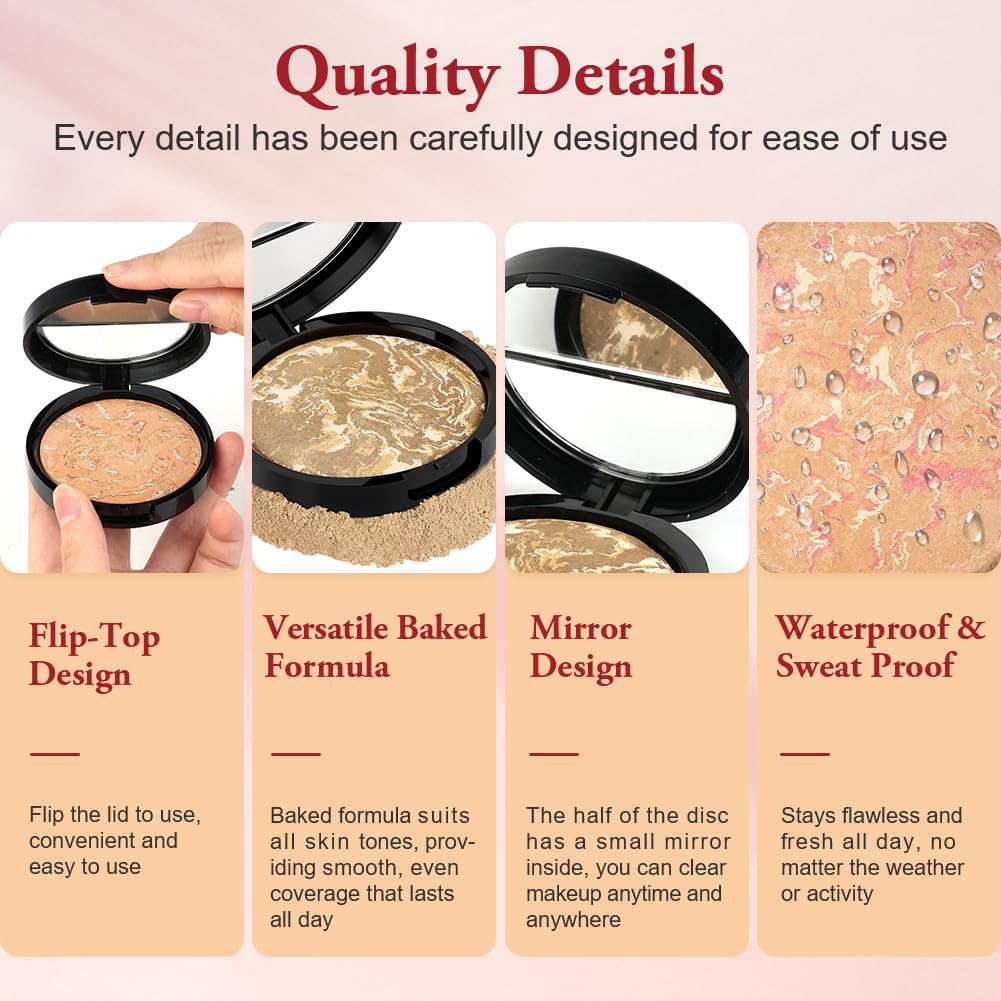 BUTBU Colour Correcting Powder Foundation, Baked Foundation for Mature Skin Brighten Illuminating Color Correcting foundation - Image 3