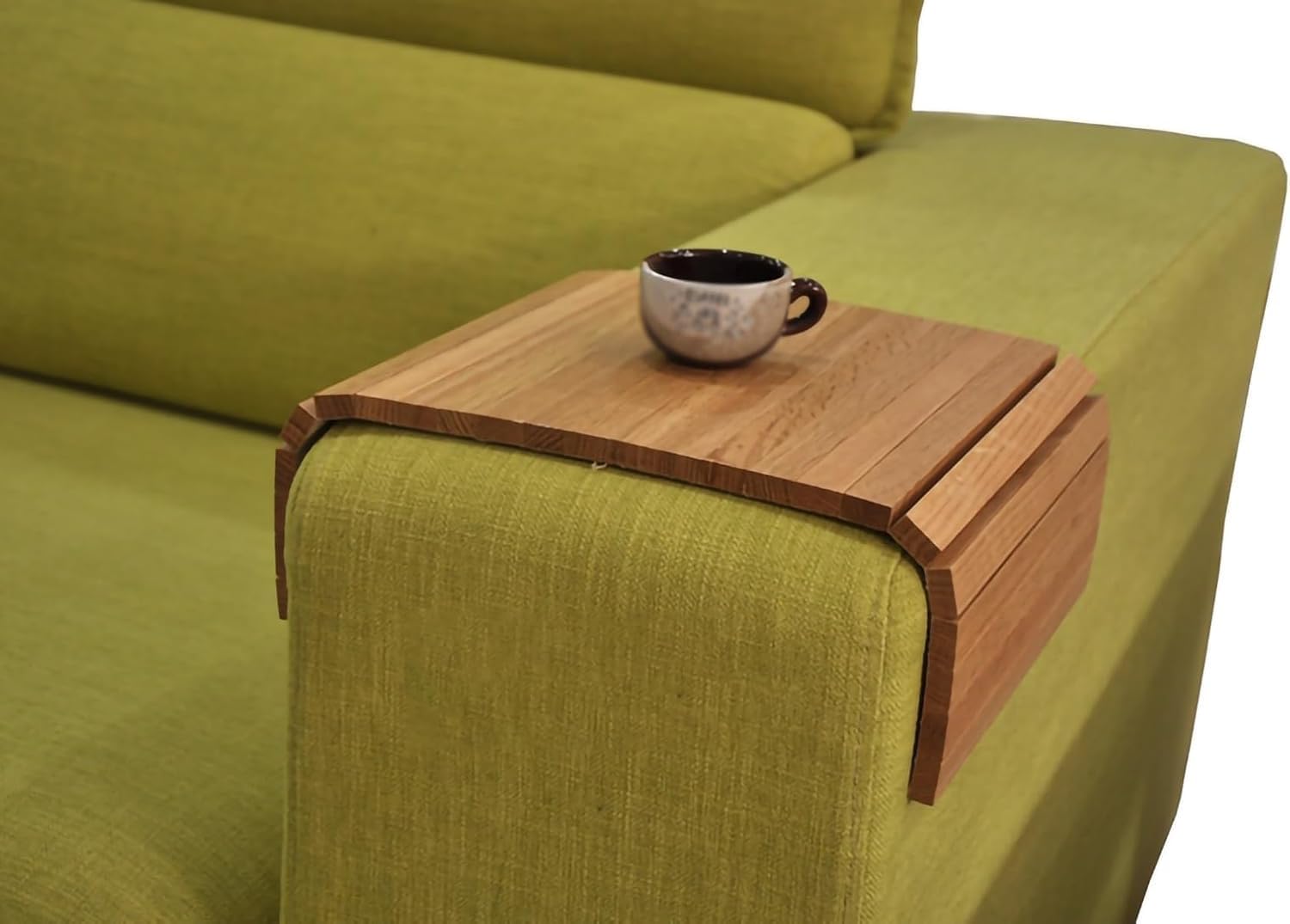 Regulowany drewniany podłokietnik stolik pomocniczy na sofę miękki i stolik na tacę na kawę posiłki i przekąski nowoczesny design do salonu lub biura
