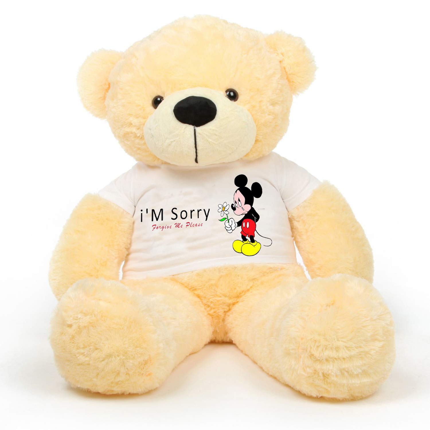 HUG 'n' FEEL SOFT TOYS ® Big Teddy Bear Wearing I'm Sorry T-Shirt Plush & Stuffed Toys (Cream, 6 Feet)