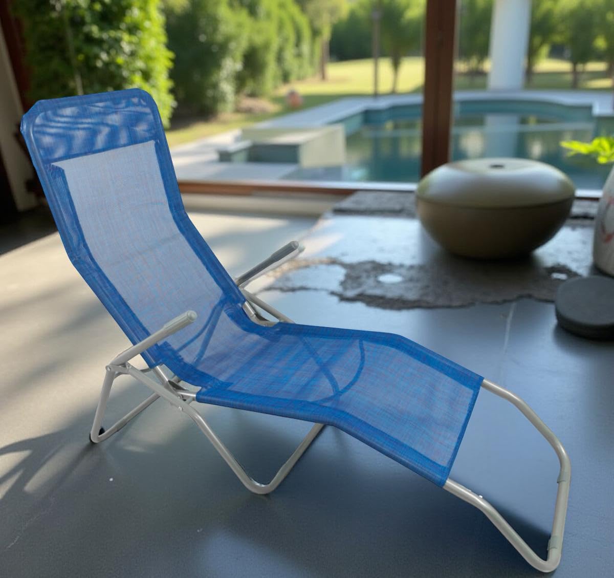 Lettino Prendisole Basculante Sdraio da Esterno 130x43x58h cm - Struttura a Dondolo, da Giardino, Reclinabile, Piscina, Spiaggia, Terrazzo - Struttura in Metallo (Blu)