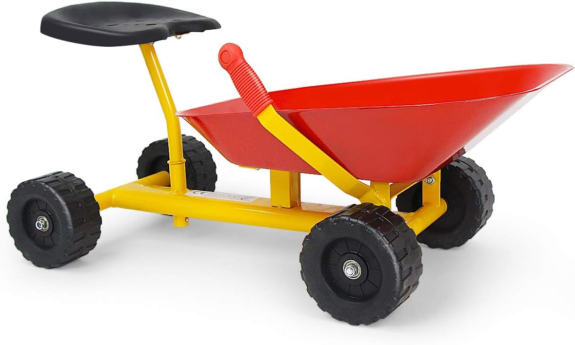 HONEY JOY Ride On Sand Dumper for Kids, Outdoor Garden Dump Cart Wheelbarrow w/8 Inch Wheels, Heavy Duty Steel Sit On Pulling Wagon Play Toy for Boys Girls