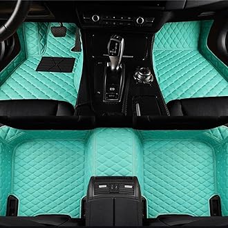 Custom Luxury Car Floor Mats Suitable for All Sedans, Sports Cars,SUV, Business Vehicles, Trucks, Waterproof and Anti Slip Fully Covered Leather Floor Mats (Light Blue)