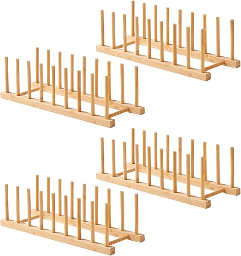 4 piezas de estante de bambú para platos  Soporte organizador de placa de tapa de olla para gabinete  Organizador de tabla de cortar, estante de