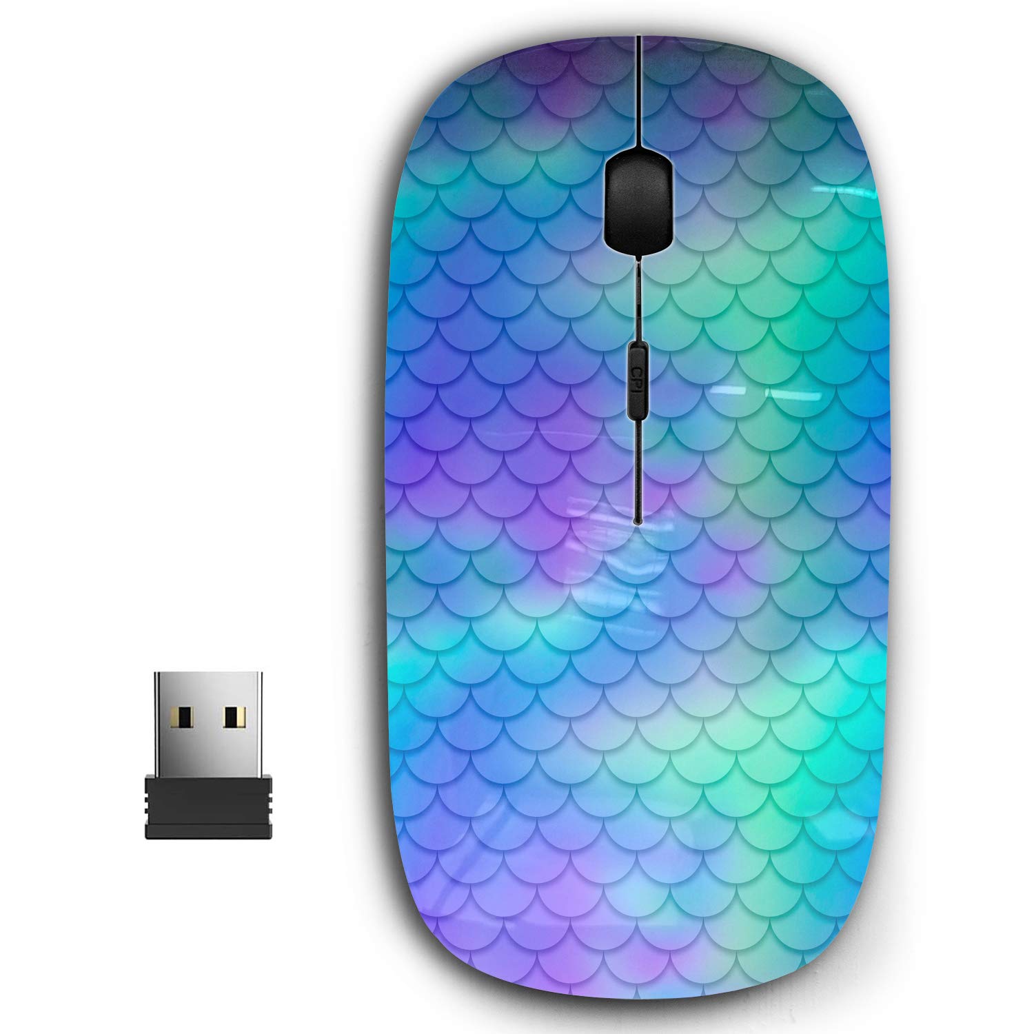 2 4G Ergonomic Portable USB Wireless Mouse for PC Laptop Computer Notebook with Nano Receiver Blue Gradient Mermaid