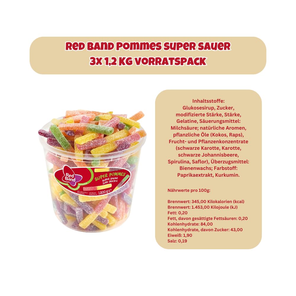 Nohawa 3x 1,2 Kg Red Band Super Saure Pommes - der süss-saure Imbis zuhause für Freunde und Party