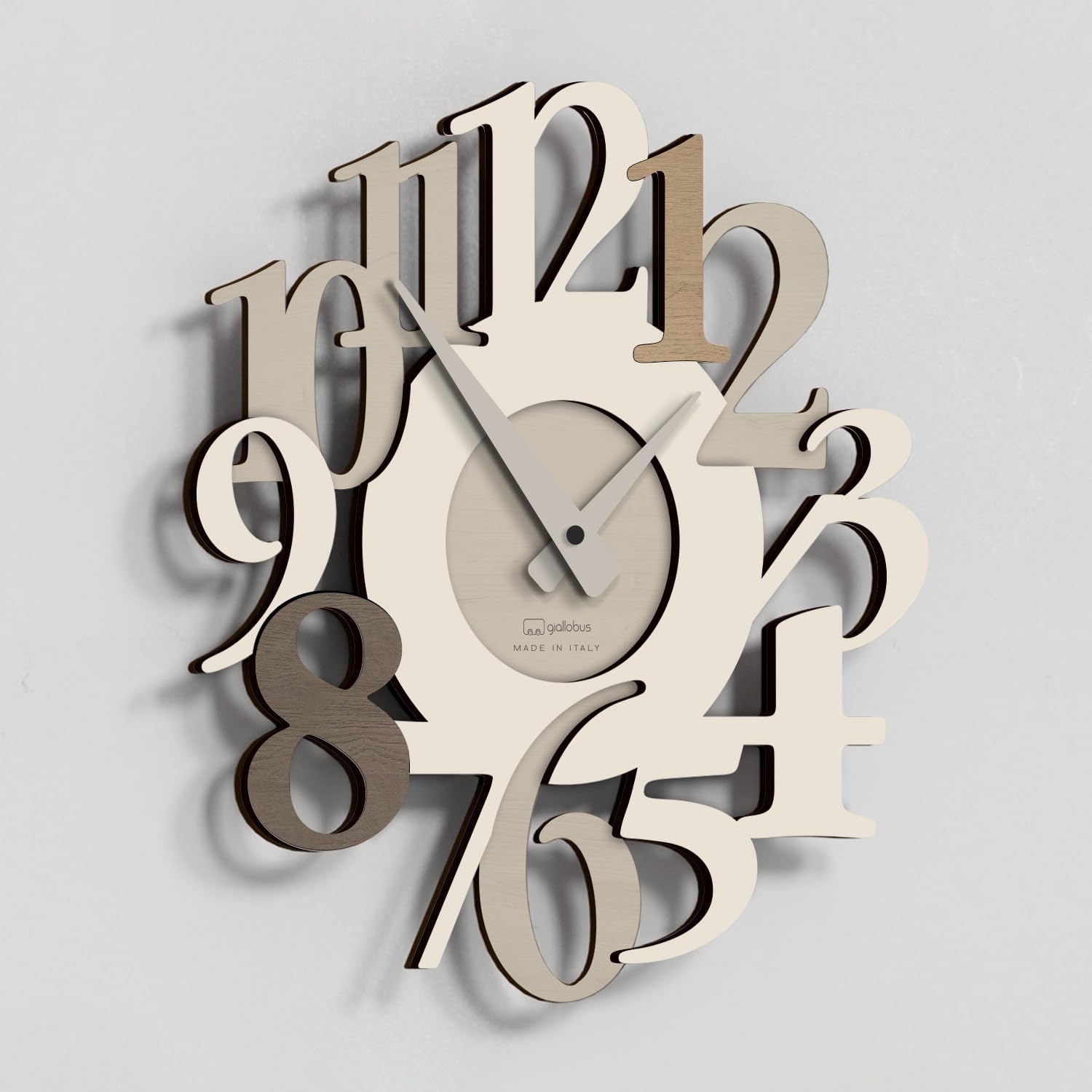 Giallobus - Reloj premium - Carved - Madera de MDF - Premium 60x60cm - 13 - Nutty - Artesano Made in Italy - Silencioso - Idea de regalo - Doble nivel moderno