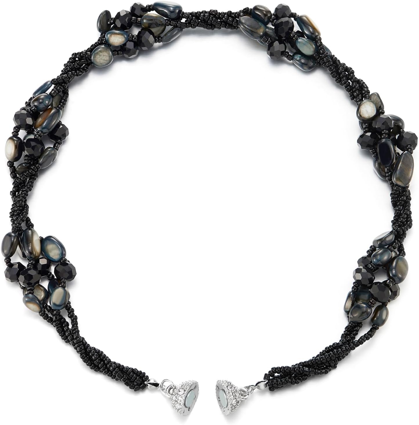 COOLSTEELANDBEYOND Black Crystal Beaded Choker Necklace, Twisted Multi-Strand Design, Statement Necklace Choker Collar - Image 4