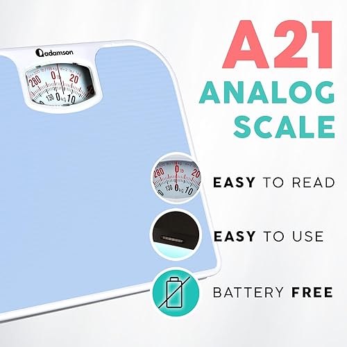 Miniatura 2 de Adamson Báscula analógica A21 para peso corporal, hasta 300 libras, superficie de goma antideslizante + números grandes, báscula de baño analógica