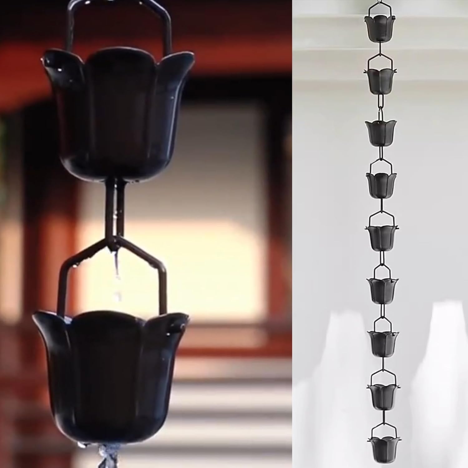 Rain Chains Rain Chains for Home Garden Decoration, Divert Rainwater from Roof Rain Catcher Chains, Adjustable Rain Collector Cups, Customizable Length,1-100cm/33ft