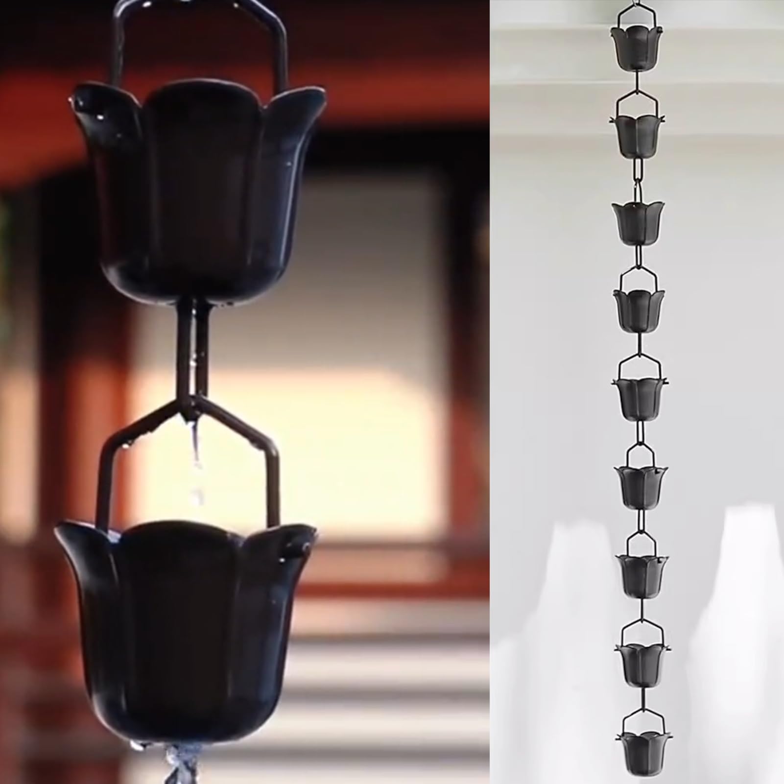 Chaînes de pluie de toit 150cm pour déviation d'eau et déco jardin