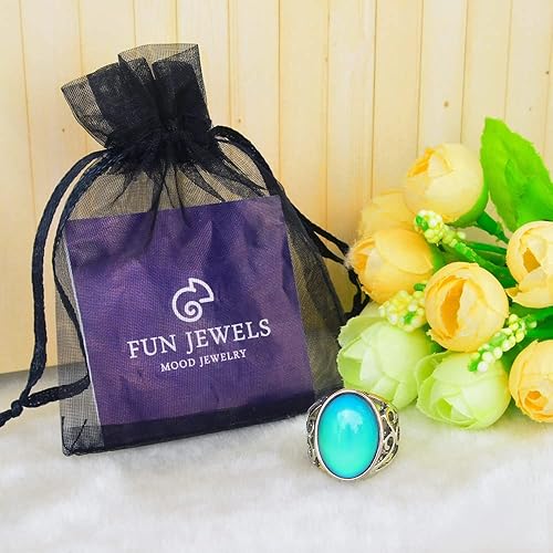 Vista 7 de Anillo clásico de varios colores con piedra de cristal ovalada con emoción y sentimiento de estado de ánimo para mujeres y hombres, tamaño 6-10