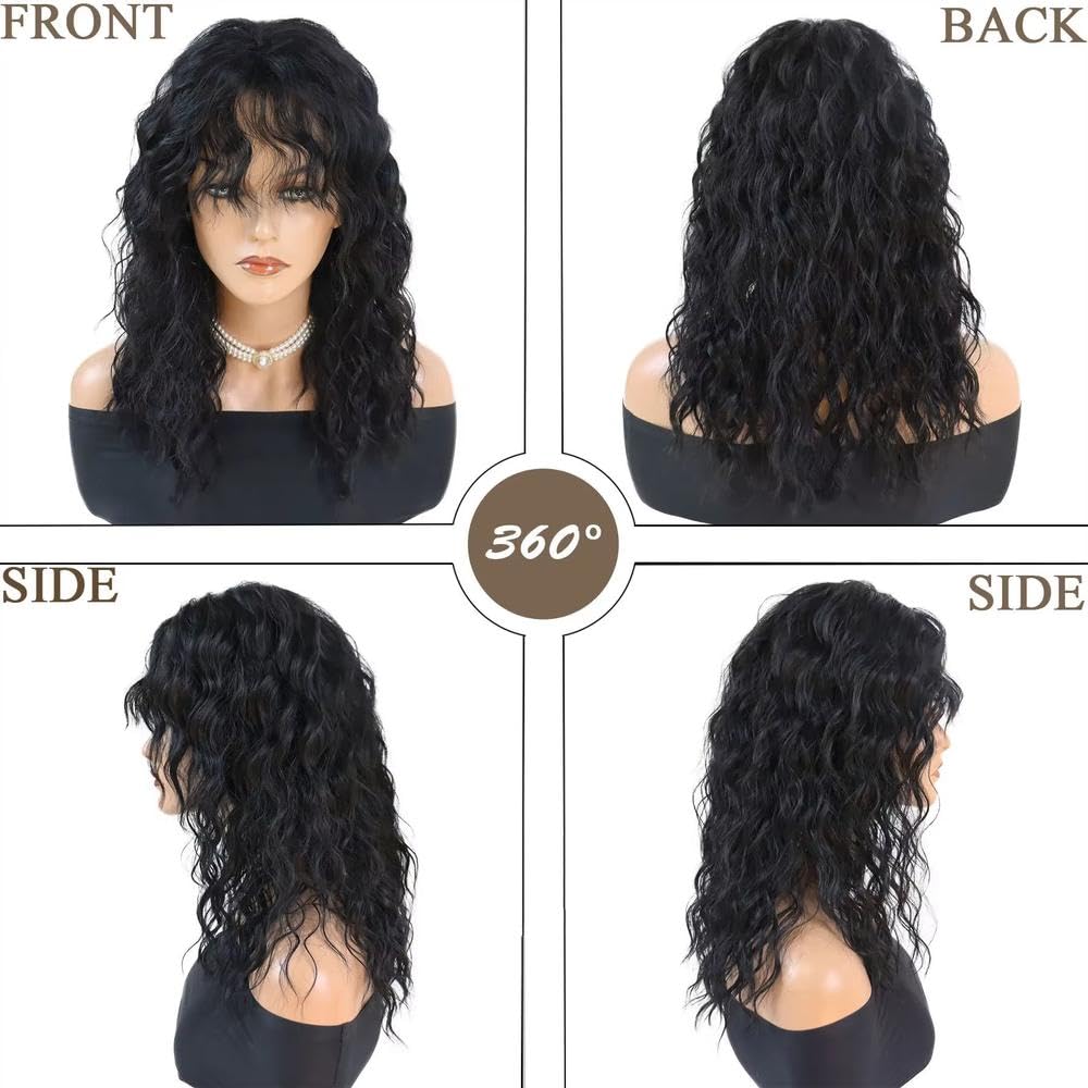 Haarpflege 20 Zoll Lange Gewellte Lockige Haarperücke Mit Pony Für Frauen Party Cosplay Alltagskleidung(Gray)