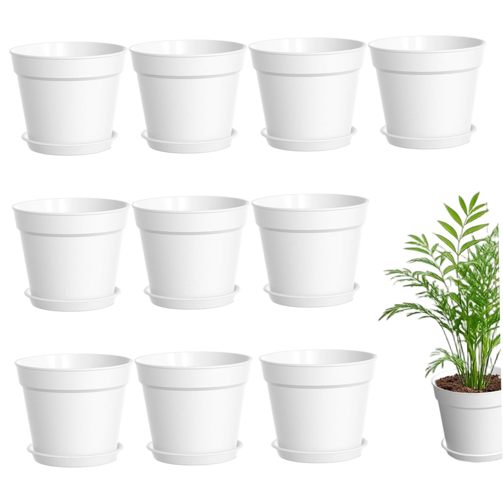 Hperu 10 Pack White Plant Pots Indoor Flower Pots with Drainage & Saucers for Healthy Roots, Small Pot for Plants Indoor and Outdoor