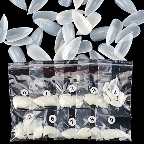 WindMax US Seller Almond Oval Stiletto Shape Full Cover False Fake Artificial Nails Tips Art Tools (2Bag,1200Pieces, Natural)